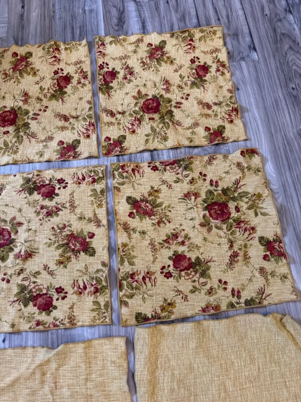 6 Vintage Cabbage Rose Fabric Napkins Squares Cotton Blend Table Top Cottagecore